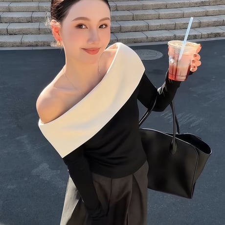 Bicolor Off Shoulder Knit Top