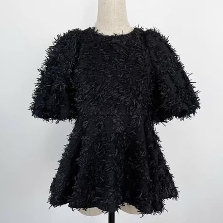 Fringe Tweed Peplum Tops