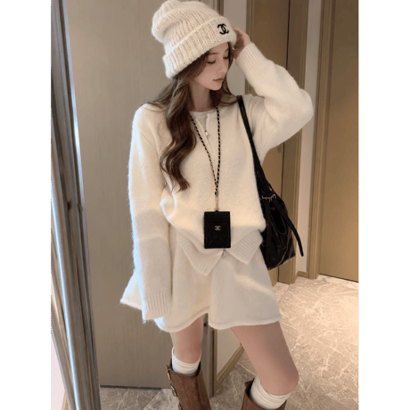Fluffy Knit Cardigan Set Up