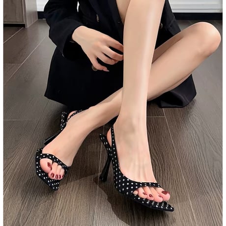 French Dot Slingback Heel Sandals