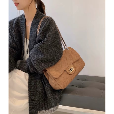 Quilted Suede Chain Shoulder Bag