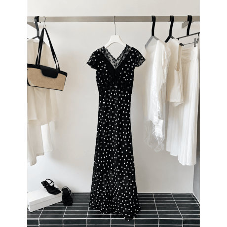 Lace Trim Polka Dot Mermaid Dress