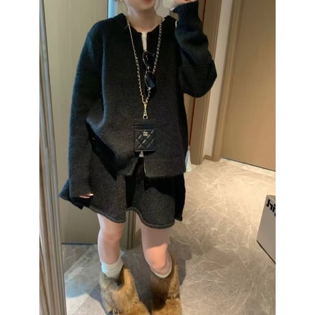 Fluffy Knit Cardigan Set Up