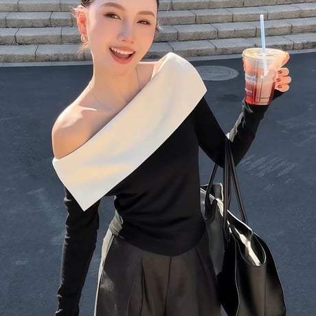 Bicolor Off Shoulder Knit Top