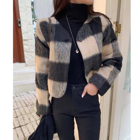 Monochrome Check Short Jacket