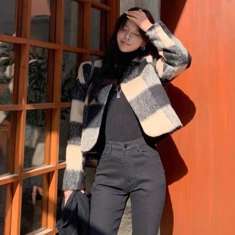 Monochrome Check Short Jacket