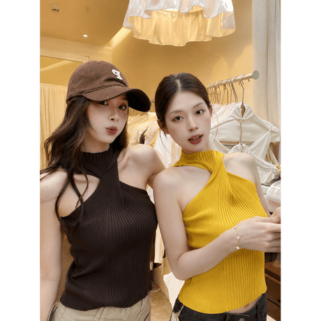 Cross Neck Rib Knit Top