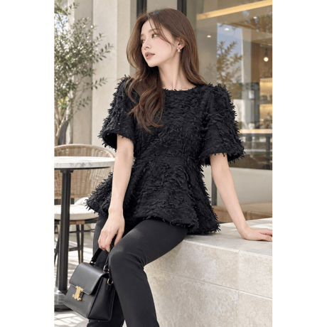 Fringe Tweed Peplum Tops