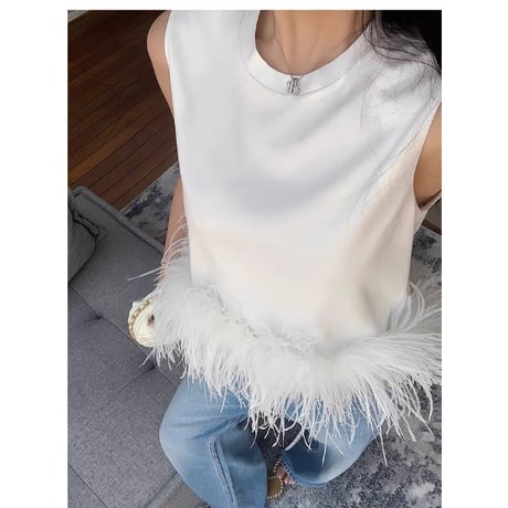 Feather Hem Sleeveless Top