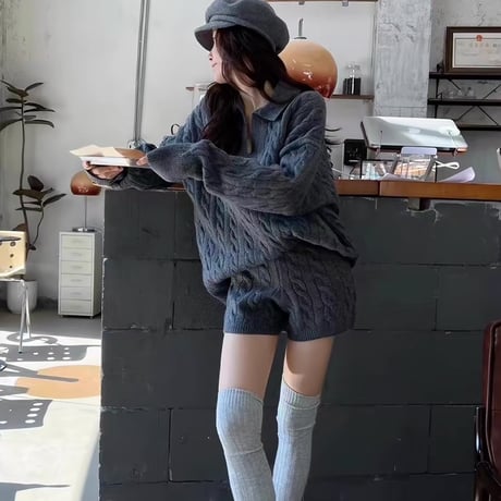Cable Knit Short Pants Set Up