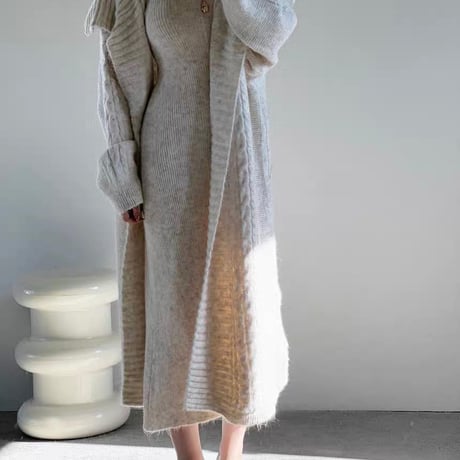Rib Knit Dress & Long Cardigan Set