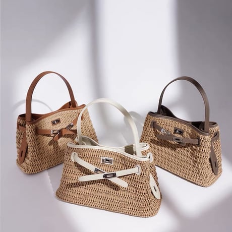 3colorCross Belt Raffia Tote Bag