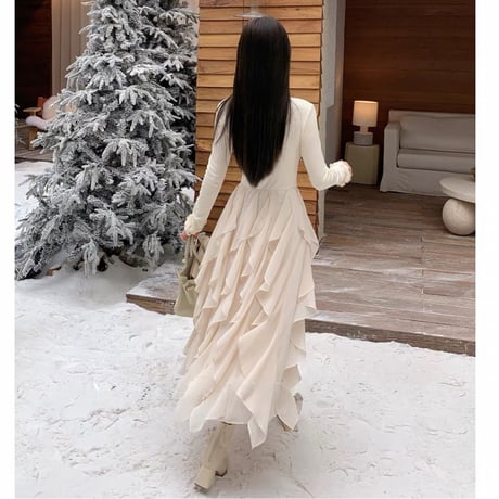 Ivory Cascade Knit Dress
