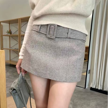 Belted Wool Mini Skort