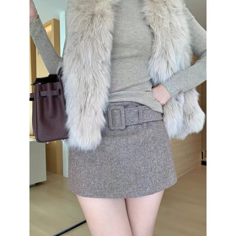 Belted Wool Mini Skort