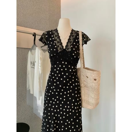 Lace Trim Polka Dot Mermaid Dress