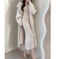 Rib Knit Dress & Long Cardigan Set