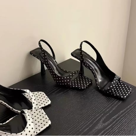 French Dot Slingback Heel Sandals