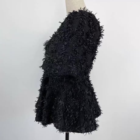 Fringe Tweed Peplum Tops