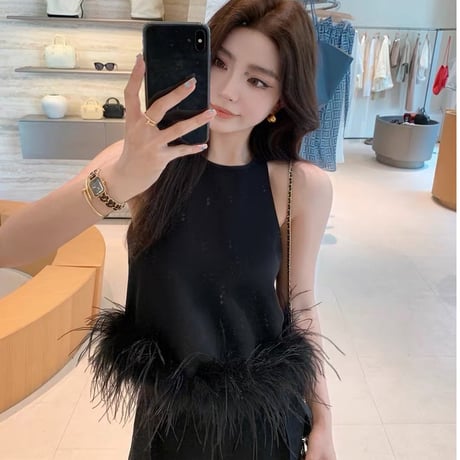 Feather Hem Linen Touch Sleeveless Top