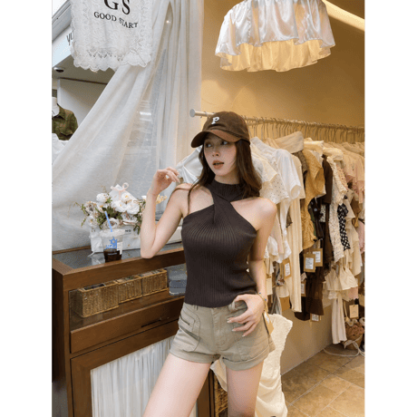 Cross Neck Rib Knit Top