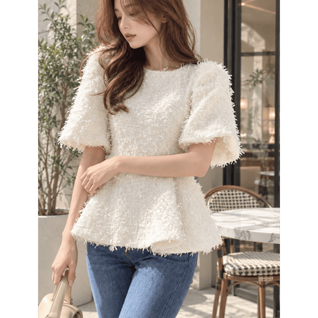 Fringe Tweed Peplum Tops