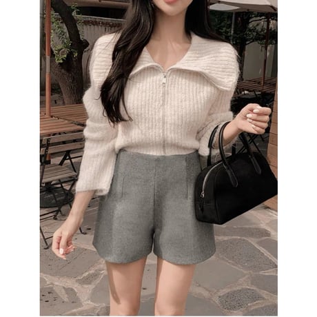 Wool Touch High Waist Shorts