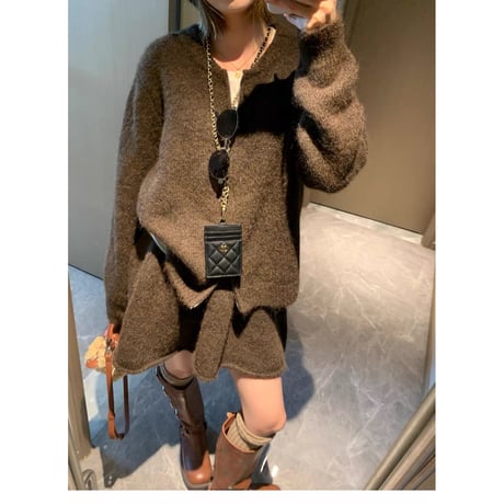 Fluffy Knit Cardigan Set Up