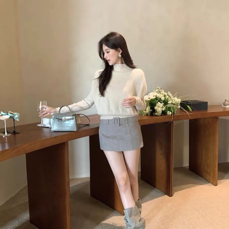 Belted Wool Mini Skort