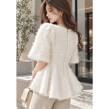 Fringe Tweed Peplum Tops