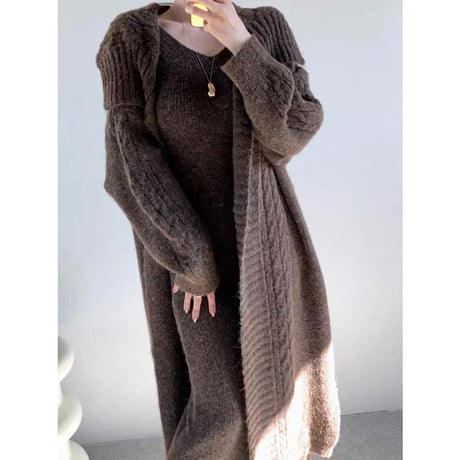 Rib Knit Dress & Long Cardigan Set