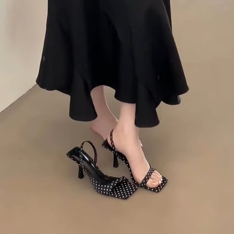 French Dot Slingback Heel Sandals