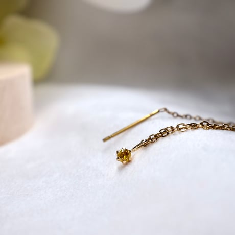 ［ペンダント］K18 CVDイエローダイヤモンド【小さな黄金色の光】0.08ct 約3mm　小豆チェーンプレゼント