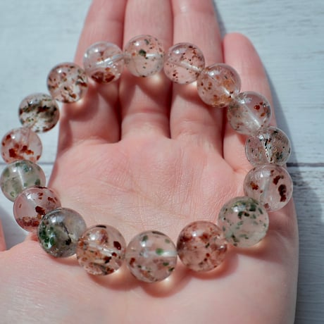 ［ブレスレット］［1点もの］［超レア］グリーンマイカインクォーツ　〜庭園を閉じ込めた水晶〜【流れを整える石】12.5mm