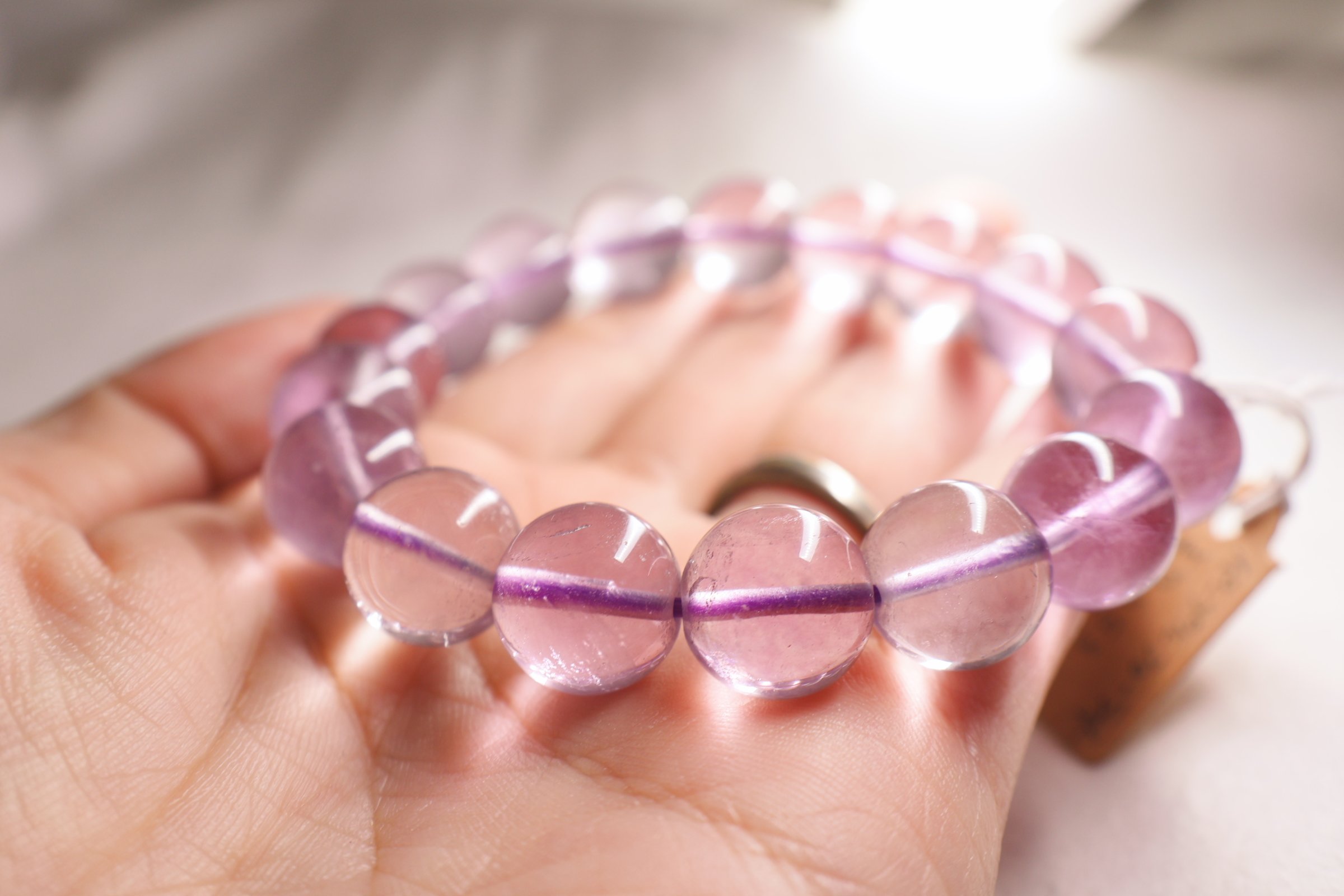 フローライト ブレスレット15.2mm 内径17cm パープルフローライト天然石 ブレスレット］［一点もの］透明感のあるパープルフローライト【思考に