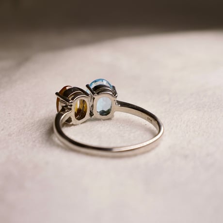 ［リング］［1点もの］ブルートパーズ×シトリン 〜空と太陽をひとつに〜【2色の天然石】SV925 K18ホワイトゴールドメッキ フリーサイズ #13〜