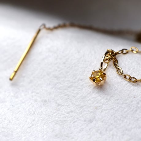 ［ペンダント］K18 CVDイエローダイヤモンド【小さな黄金色の光】0.08ct 約3mm　小豆チェーンプレゼント