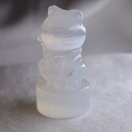 ［彫刻］セレナイト 縁起物ミニ置物｜招き猫・フクロウ・うさぎ｜約5cm