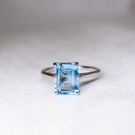 ［リング］ブルートパーズ｜水色を四角く切り取って｜#13 SV925 K18WGメッキ