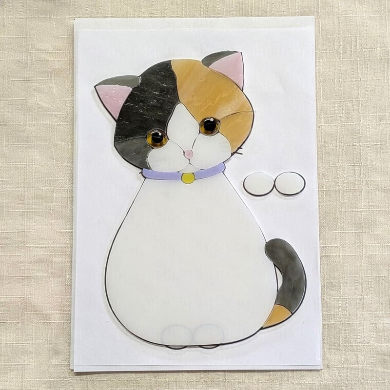 リニューアル販売】、【カット済みキット】猫のステンドグラス（三毛猫