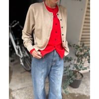 配色レイヤードデザインカーディガン