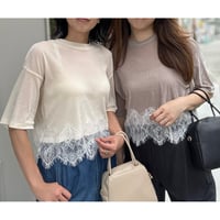 シアーベロア裾レースT