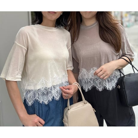 シアーベロア裾レースT