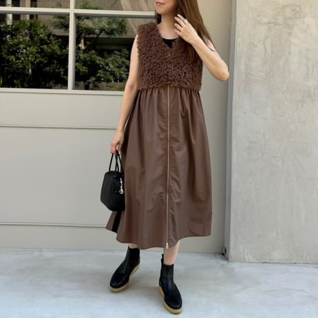 ファー×タフタ2wayワンピース
