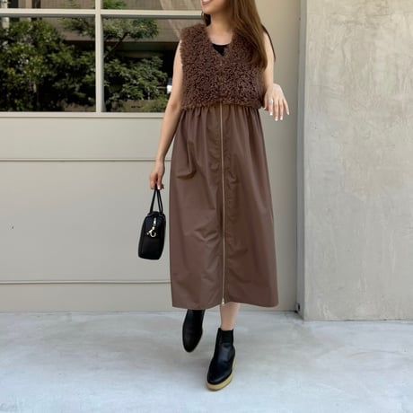 ファー×タフタ2wayワンピース