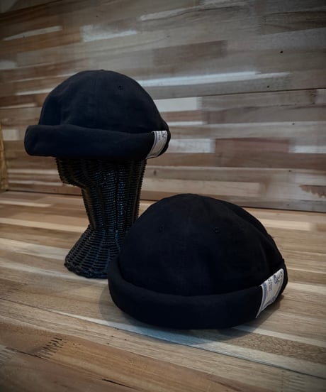 THE H.W.DOG & CO. LINEN CANVAS ROLL CAP - BLACK