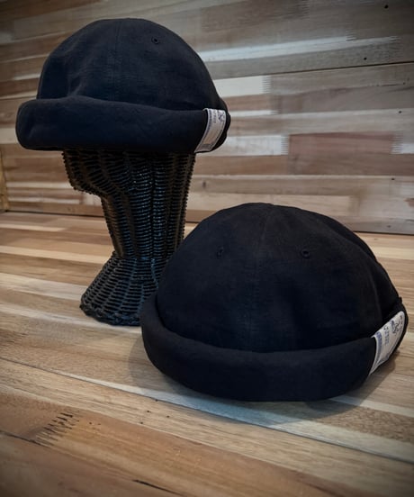 THE H.W.DOG & CO. LINEN CANVAS ROLL CAP - BLACK