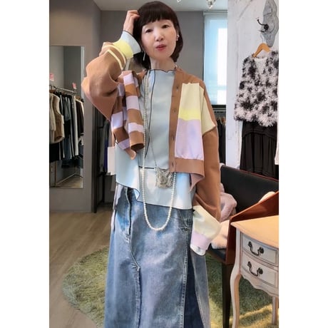 10/13　Instalive ANGELINA 2027SS 　チェンジボーダーニットカーデ　27153-3098T