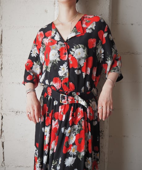 Flower Pattern Belt Dress BKRE