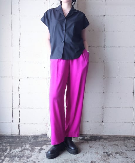 Made in Australia Open Collar Cap Sleeve Shirt BK